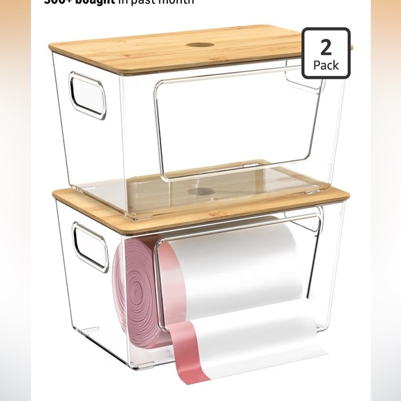 Other - Clear Storage Bins with Bamboo Lids - 2 Pack